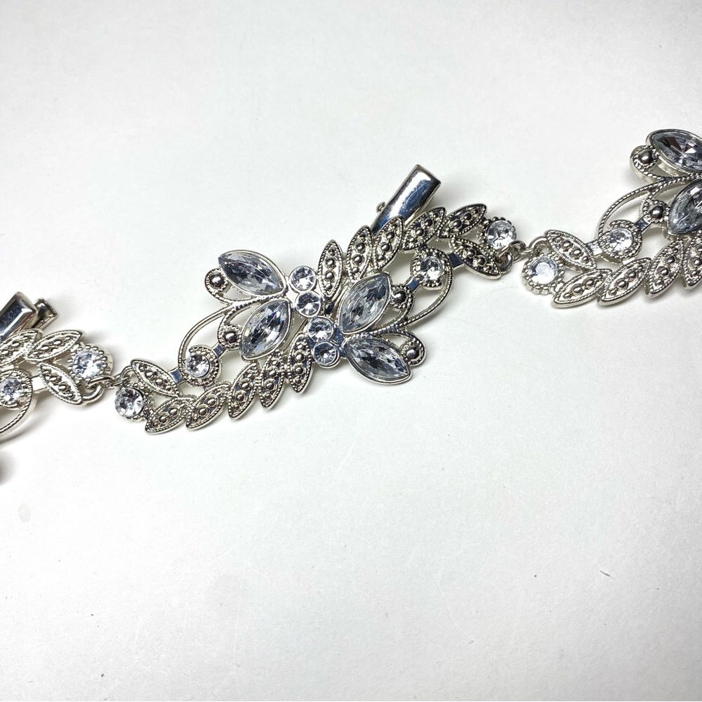 Wedding Hair Clip Silver with Faux Diamonds with Three Movable Sections